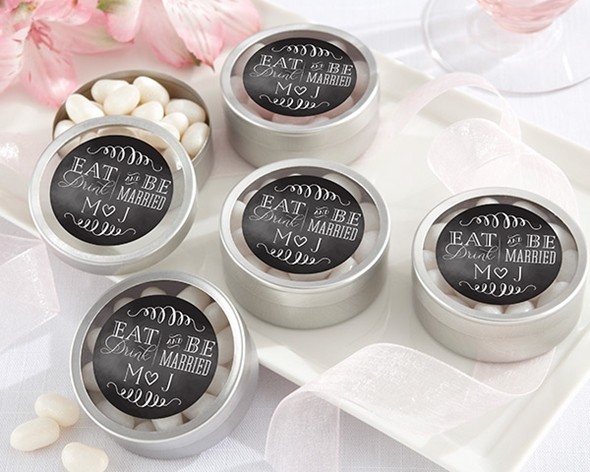 Eat, Drink & Be Married Personalized Round Candy Tins (Set of 12 ...