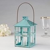 Kate Aspen Vintage-Look Distressed Blue Finish Large Metal Lantern