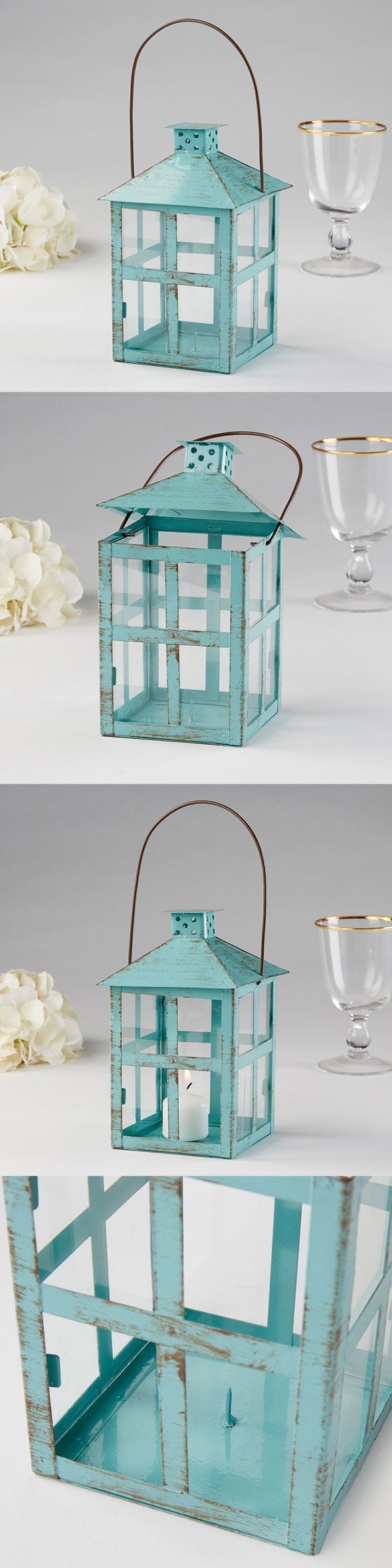 Kate Aspen Vintage-Look Distressed Blue Finish Large Metal Lantern