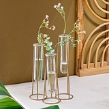 Kate Aspen Glass and Gold-Colored Metal Cluster of Three Test Tube Vases