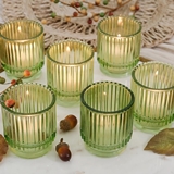 Kate Aspen Ribbed Green-Colored Glass Votive Candle Holders (Set of 6)