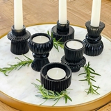 Kate Aspen Black-Colored Glass Ribbed Candlesticks/Tealight Holders (Set of 6)