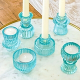 Kate Aspen Blue-Colored Glass Ribbed Candlesticks/Tealight Holders (Set of 6)