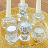 Kate Aspen Clear Glass Ribbed Candlesticks/Tealight Holders (Set of 6)