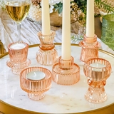 Kate Aspen Rose Gold Glass Ribbed Candlesticks/Tealight Holders (Set of 6)