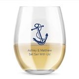 Kate Aspen Personalized 15oz Anchor & Rope Design Stemless Wine Glass