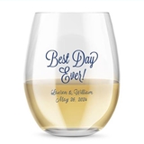 Kate Aspen Personalized 15oz Best Day Ever Design Stemless Wine Glass