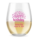 Kate Aspen Personalized 15oz Cheerful Birthday Stemless Wine Glass