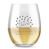 Kate Aspen Personalized 15oz Cheers Dots Design Stemless Wine Glass