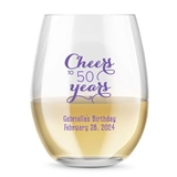 Kate Aspen Personalized 15oz Cheers to X Years Stemless Wine Glass