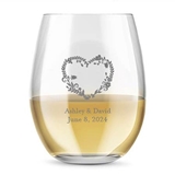 Kate Aspen Personalized 15oz Heart Floral Design Stemless Wine Glasses