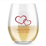 Kate Aspen Personalized 15oz Hearts Entwined Motif Stemless Wine Glass