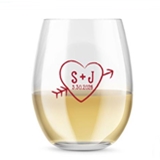 Kate Aspen Personalized 15oz Monogram Carved Heart Design Stemless Wine Glass