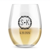 Kate Aspen Personalized 15oz Stemless Wine Glasss (Monogram Designs)