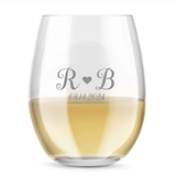 Kate Aspen Personalized 15oz Monogram Heart Design Stemless Wine Glass