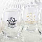 Kate Aspen Personalized 15oz Travel & Adventure Stemless Wine Glasses