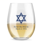 Kate Aspen Personalized 15oz Star of David Design Stemless Wine Glass