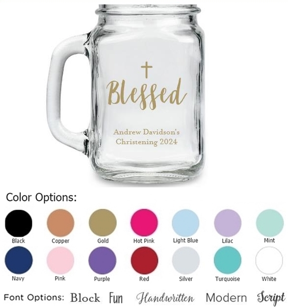 Kate Aspen Script 'Blessed' Design Personalized 16oz Mason Jar