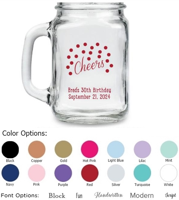 Kate Aspen Cheers Dots Confetti Design Personalized 12oz Mason Jars