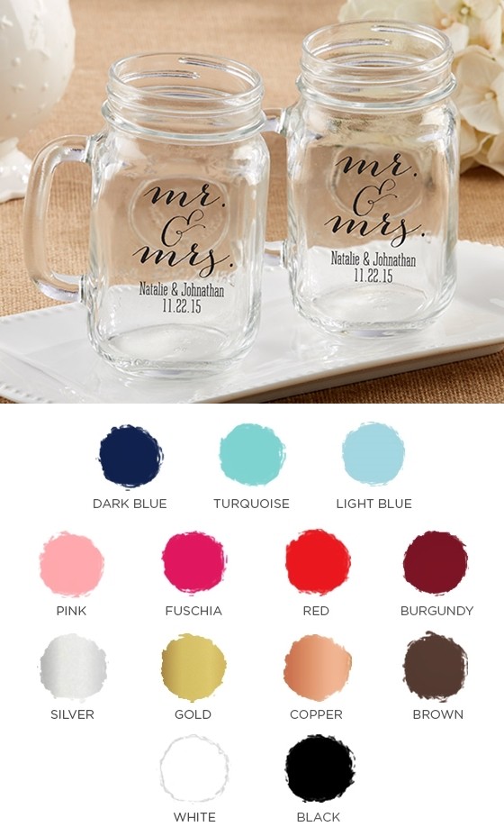 Kate Aspen Personalized 12 oz. Mason Jars (Script Mr. & Mrs. Design)