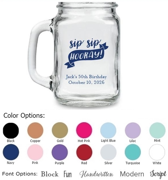 Kate Aspen Sip Sip Hooray! Design Personalized 12oz Mason Jar