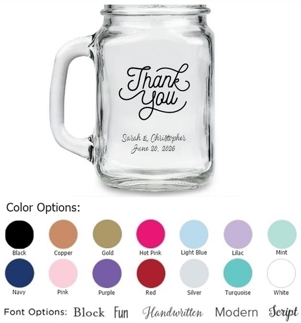 Kate Aspen 'Thank You' Script Design Personalized 12oz Mason Jar