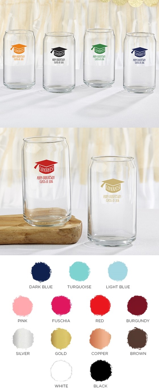 Personalized 16 Oz Can Shaped Glasses With Congrats Grad Cap Design Personalized Ts And