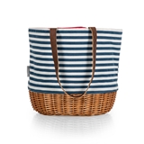 Coronado Canvas and Willow Basket Tote with Navy Blue & White Stripe Pattern