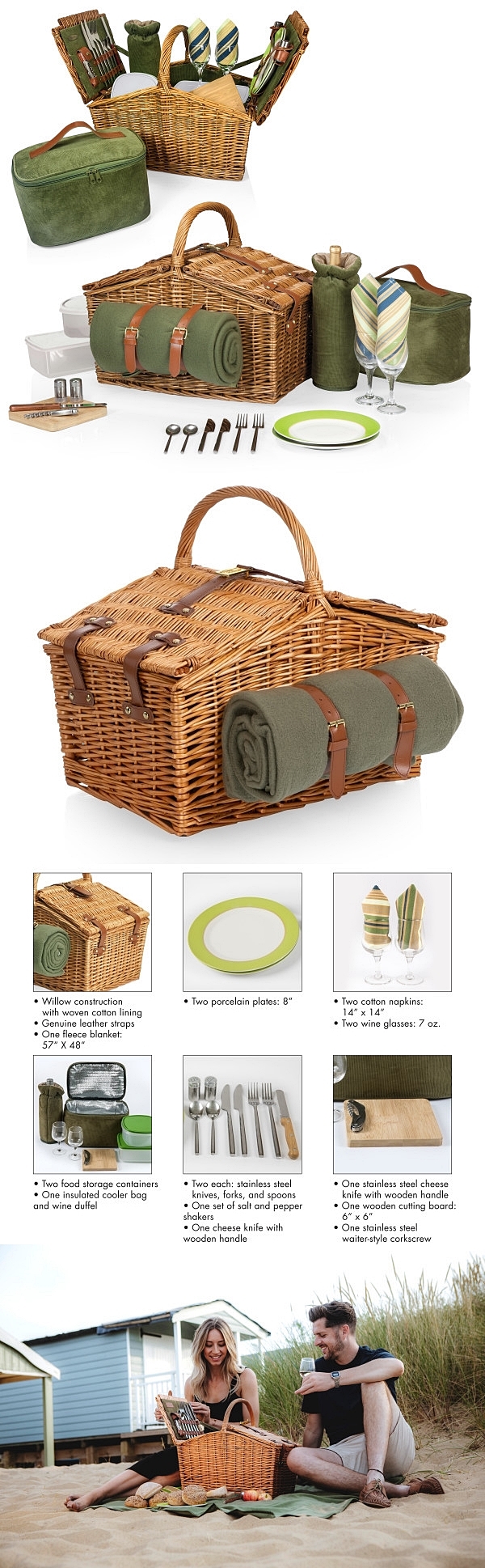 Picnic Time 'Somerset' Deluxe Picnic Basket with Blanket (Sage Green)