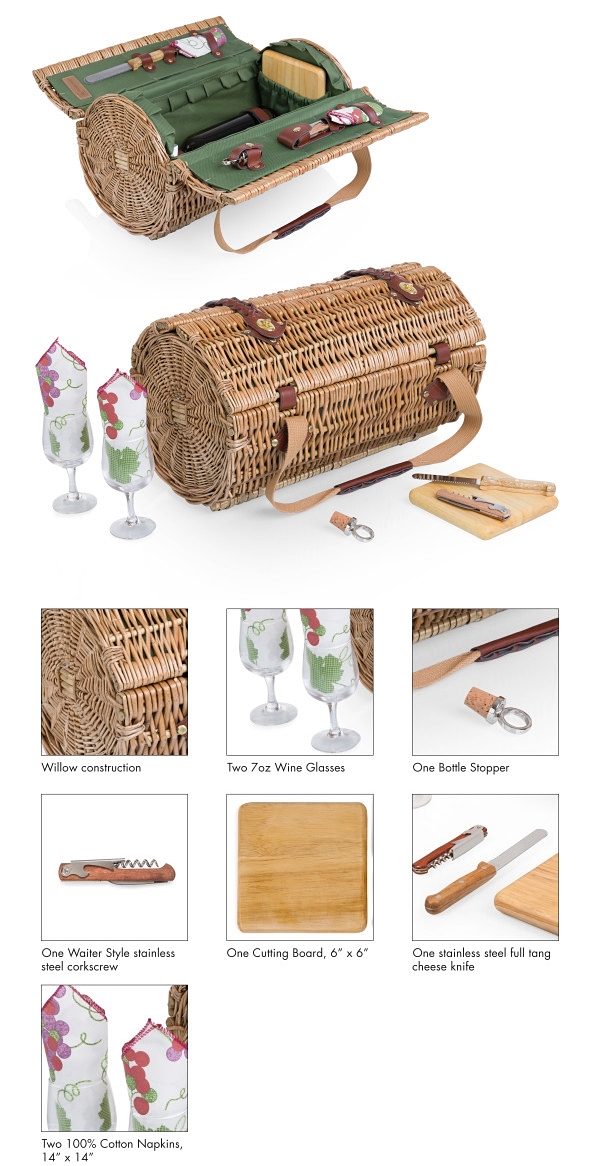 Picnic Time 'Verona' Wine & Cheese Round Wicker Picnic Basket (Pine Green)