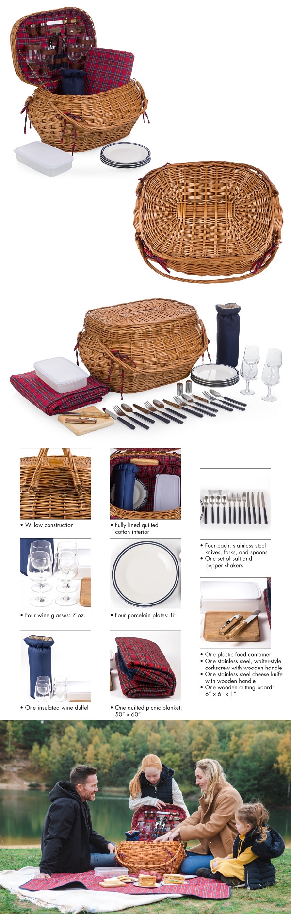 Picnic Time 'Highlander' Deluxe Handwoven-Willow Wicker Picnic Basket