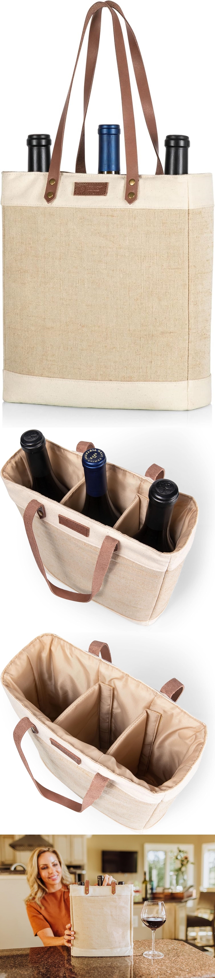 Legacy "Pinot" Jute Rustic-Chic 3-Bottle Insulated Wine Bag