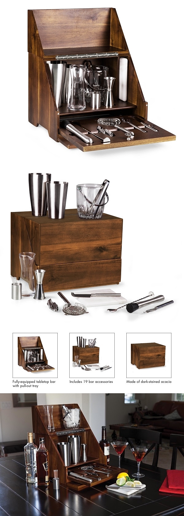 Legacy by Picnic Time "Madison" Acacia-Wood Tabletop Bar Set