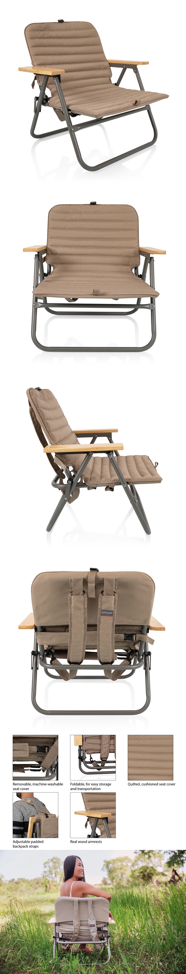 Oniva by Picnic Time 'Descanso' Padded Beach Chair (Shale Brown)