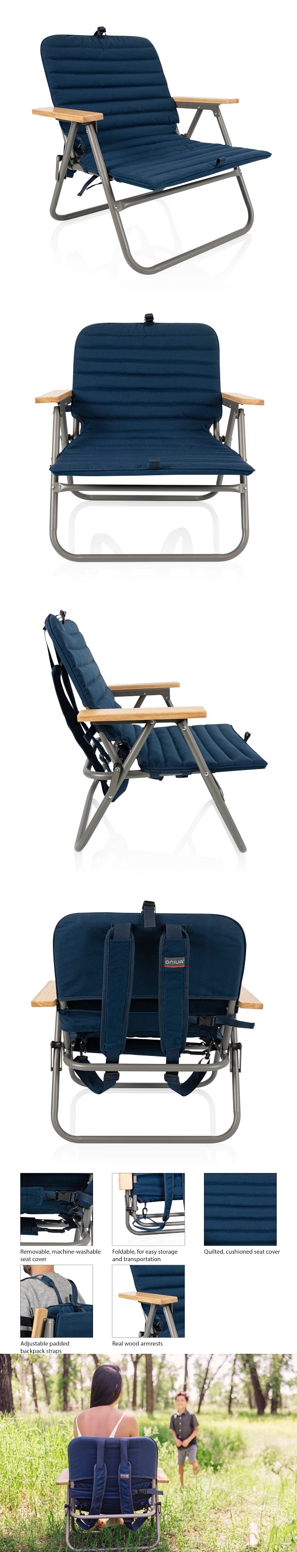 Oniva by Picnic Time 'Descanso' Padded Beach Chair (Navy Blue)