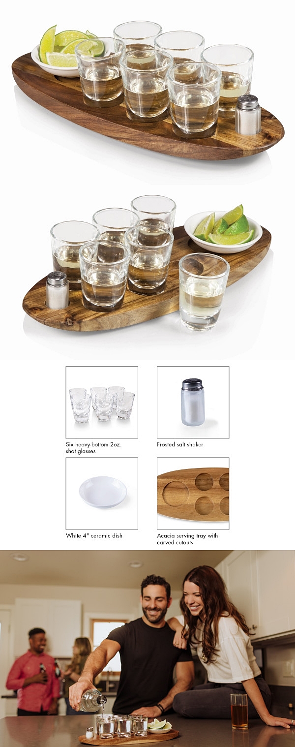 Legacy 'Cantinero' Shot Glass Serving Set with Acacia-Wood Tray