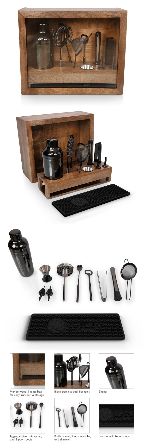 Legacy by Picnic Time Old-Fashioned Bar Set (Mango-Wood and Stainless-Steel)