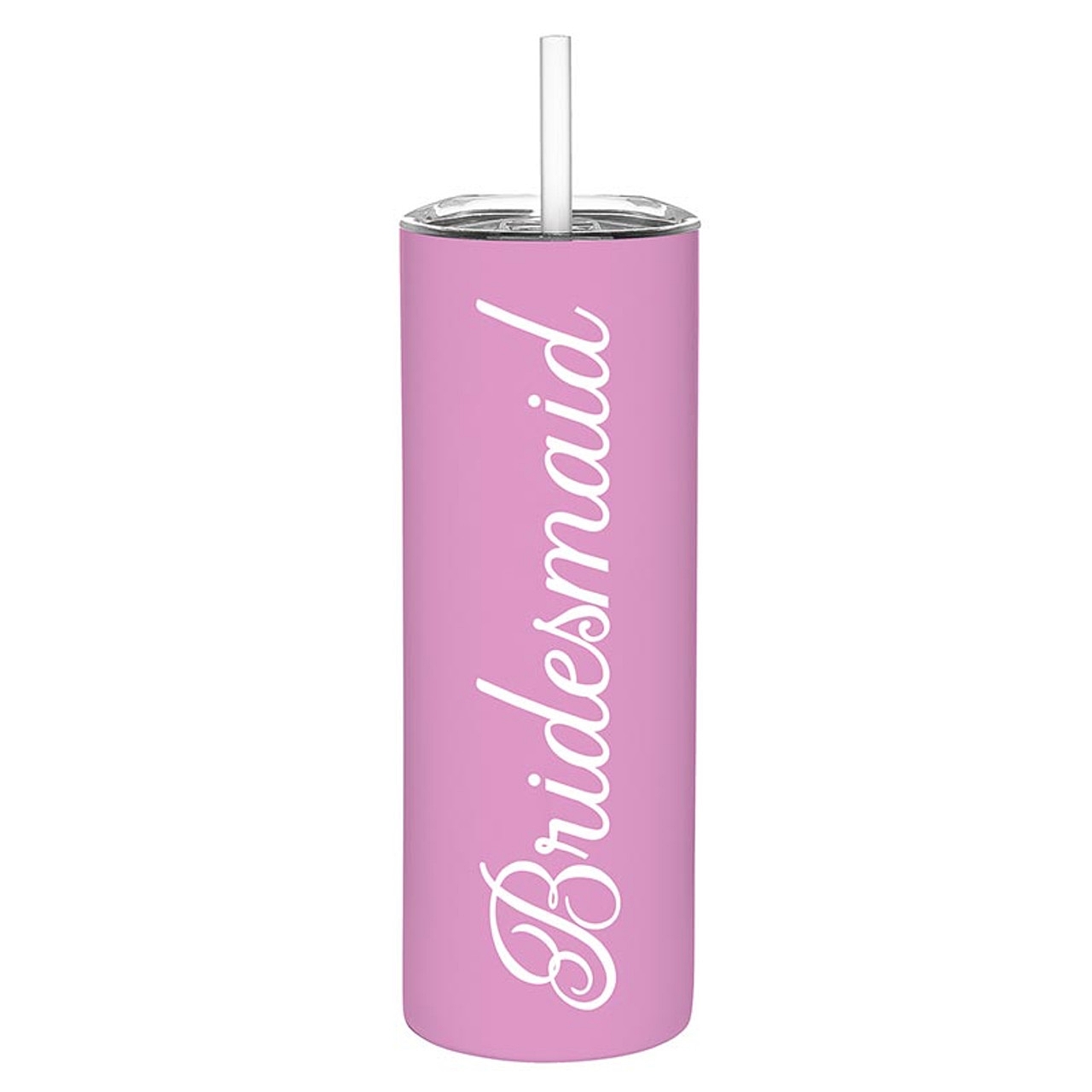 Script Bridesmaid Design 12oz Pink-Stainless-Steel Skinny Tumblers (Set of 4)