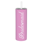 Script Bridesmaid Design 12oz Pink-Stainless-Steel Skinny Tumblers (Set of 4)