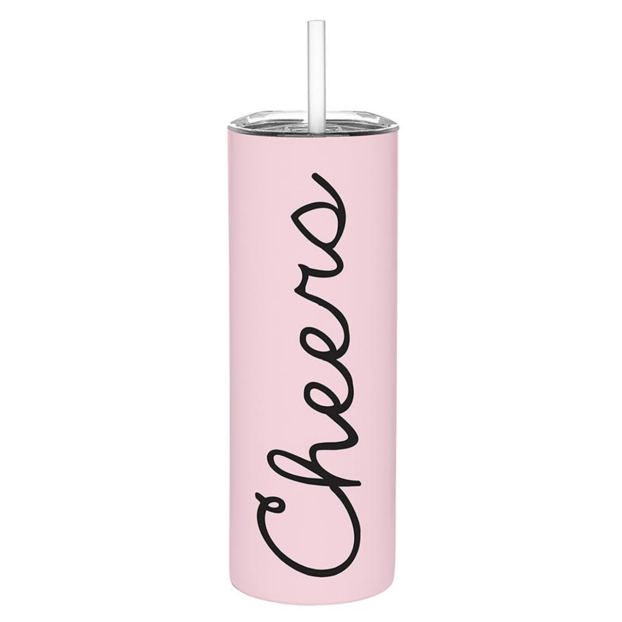 Script Cheers Design Pink-Finish Stainless-Steel Skinny Tumblers (Set of 4)