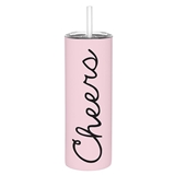 Script Cheers Design Pink-Finish Stainless-Steel Skinny Tumblers (Set of 4)