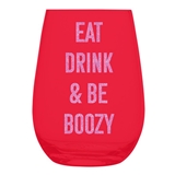 'EAT DRINK & BE BOOZY' Glitter Design 20oz Stemless Wine Glasses (Set of 6)