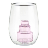 16oz Stemless Wine Glasses with 3D Pink Wedding Cake Figurine (Set of 6)