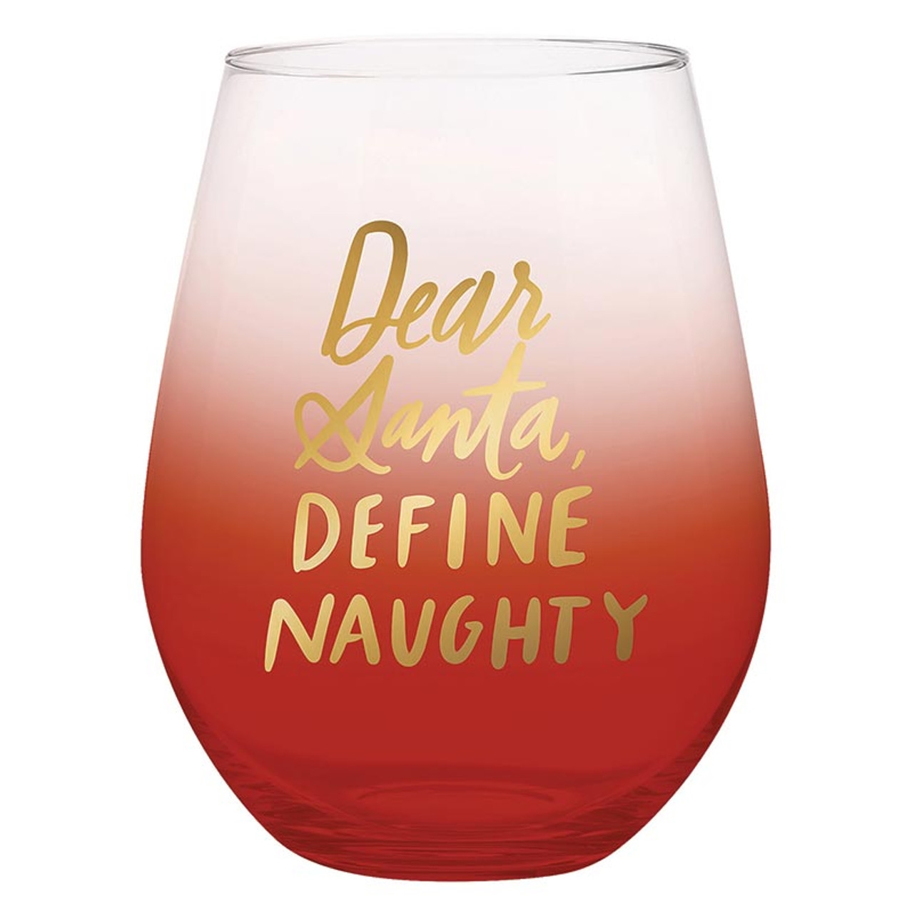 'Dear Santa Define Naughty' Design 30oz Stemless Wine Glasses (Set of 6)