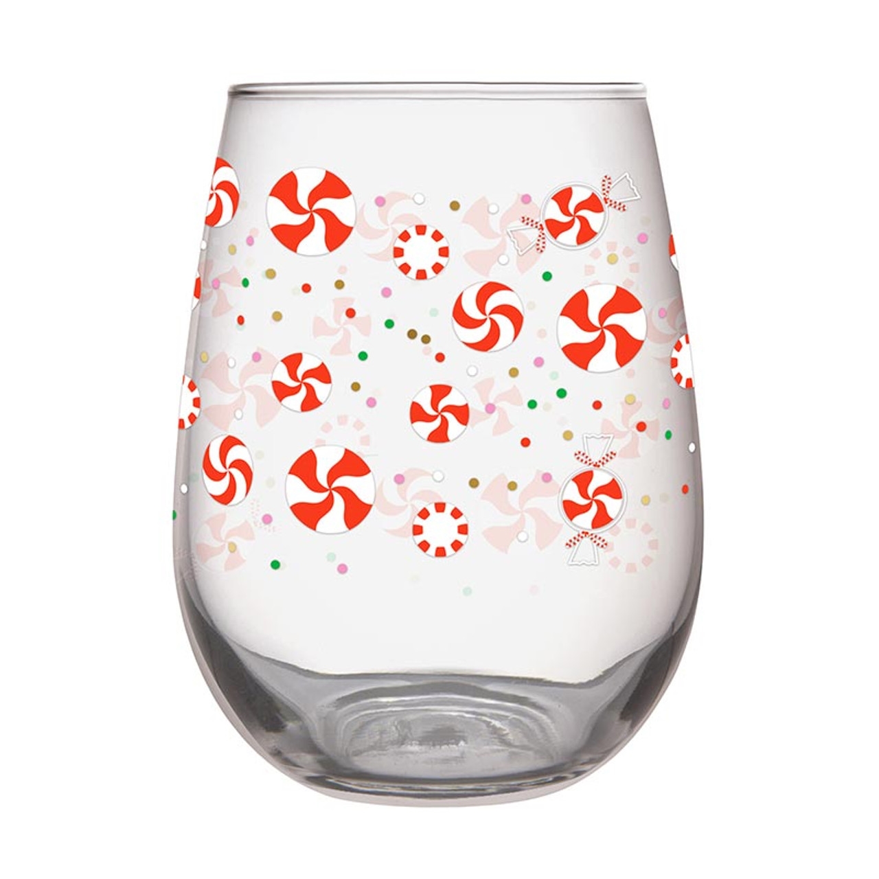 Peppermint Snow Motif 20oz Stemless Wine Glasses (Set of 6)