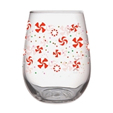 Peppermint Snow Motif 20oz Stemless Wine Glasses (Set of 6)