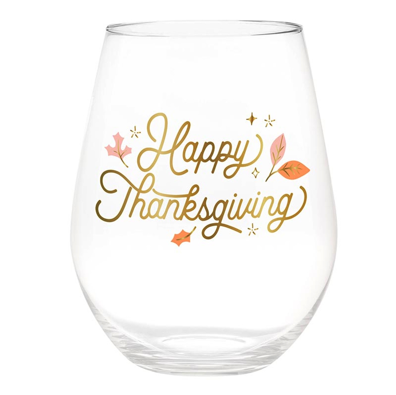 Jumbo 'Happy Thanksgiving' Design 30oz Stemless Wine Glasses (Set of 6)