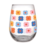 Groovy Retro Flowers Motif 20oz Stemless Wine Glasses (Set of 6)