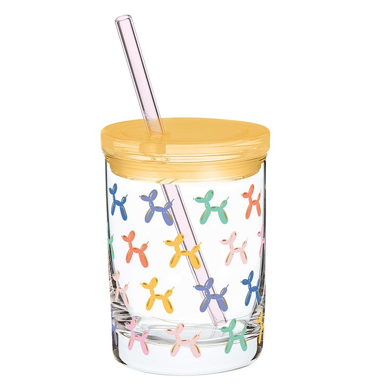 Party Animal Balloon Dog Motif 10oz Double-Wall Glass Tumblers (Set of 4)