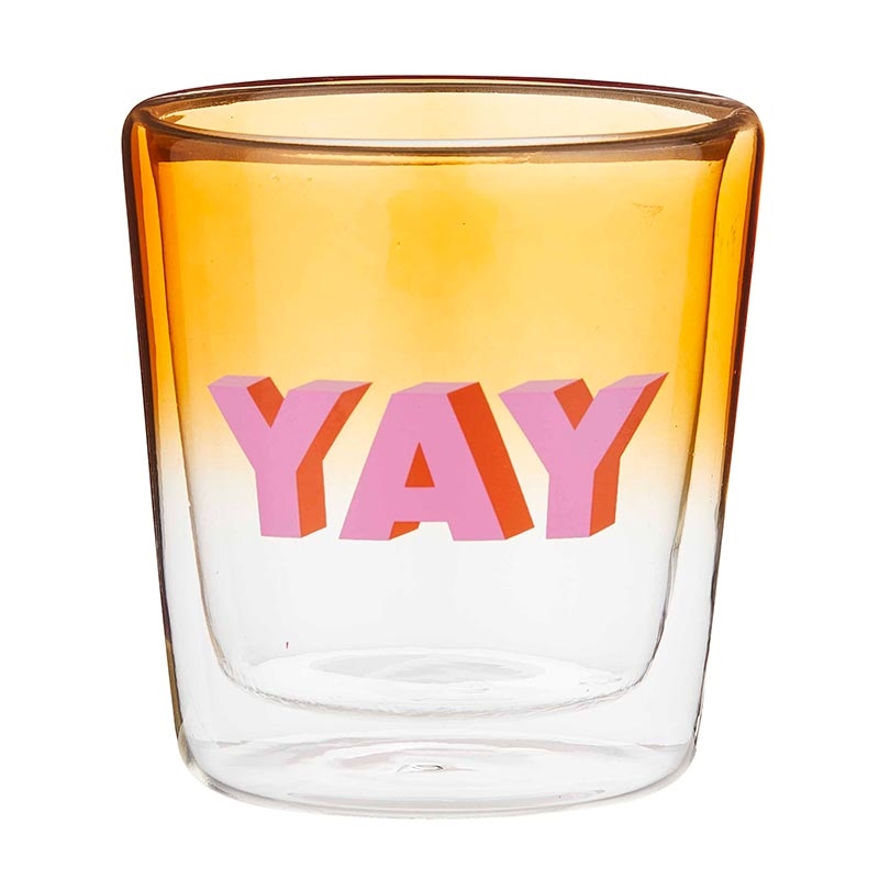 Modern 'YAY' Design 14oz Double Old-Fashioned (DOF) Glasses (Set of 4)